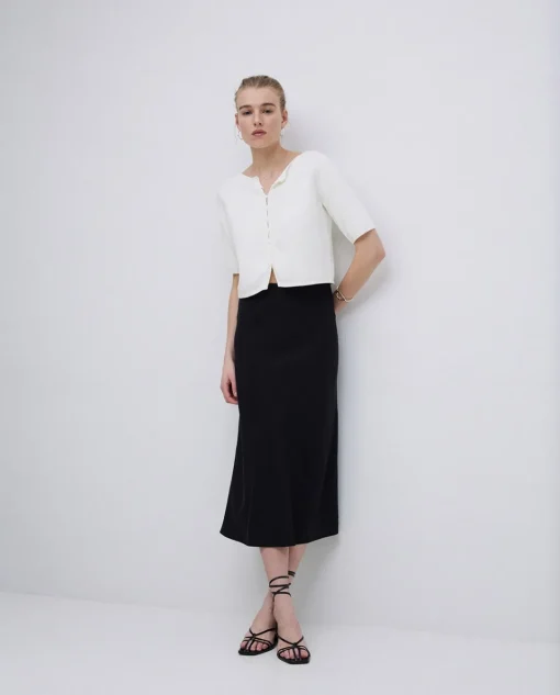 YERSE Falda midi tencel negro Sale