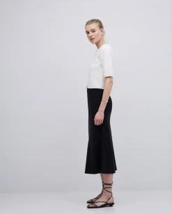 YERSE Falda midi tencel negro Sale