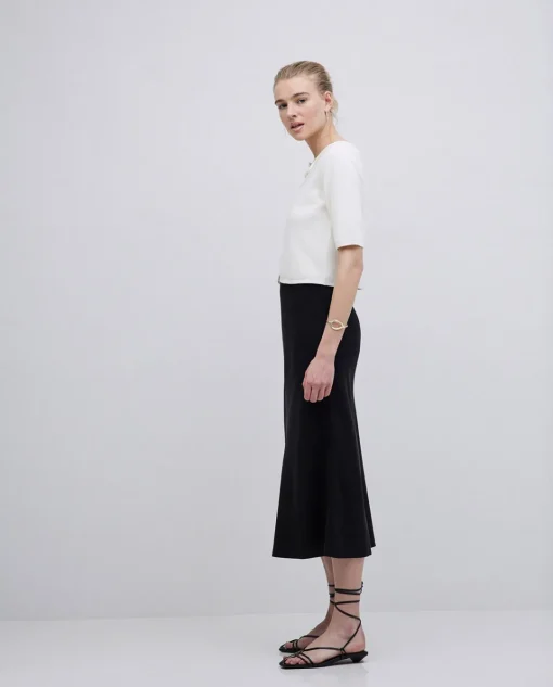 YERSE Falda midi tencel negro Sale
