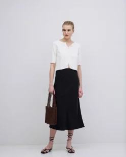 YERSE Falda midi tencel negro Sale