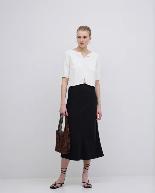 YERSE Falda midi tencel negro Sale