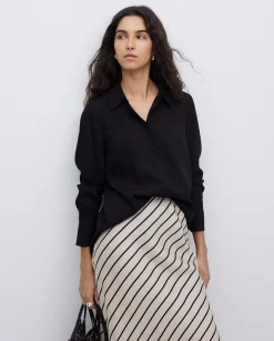 YERSE Falda midi tencel rayas crudo Discount