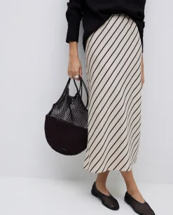 YERSE Falda midi tencel rayas crudo Discount