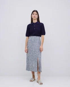 YERSE Falda midi viscosa azul Hot