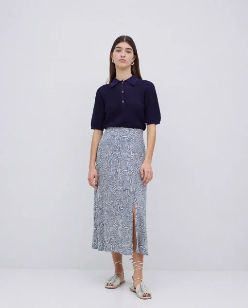 YERSE Falda midi viscosa azul Hot
