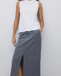 YERSE Falda tejana midi gris Clearance