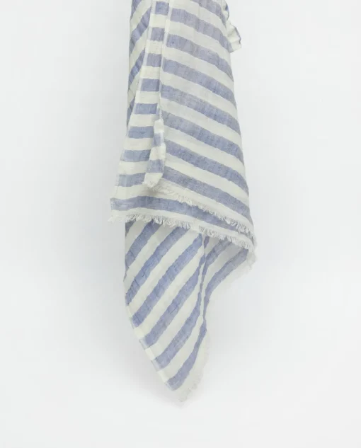 YERSE Fular rayas algodón y lino azul Best