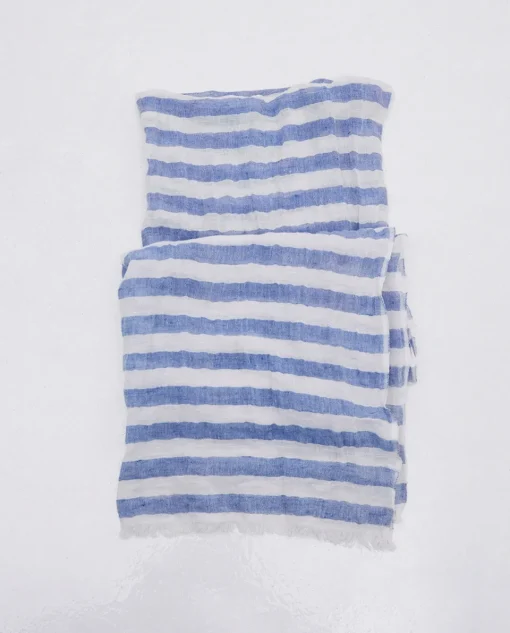 YERSE Fular rayas algodón y lino azul Best