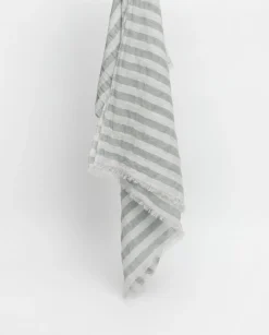 YERSE Fular rayas algodón y lino gris verdoso Outlet
