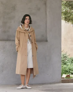 YERSE Gabardina algodón capucha camel Sale
