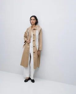 YERSE Gabardina algodón capucha camel Sale