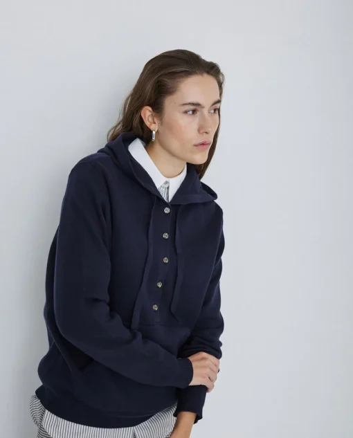 YERSE Jersey algodón orgánico capucha azul marino Outlet