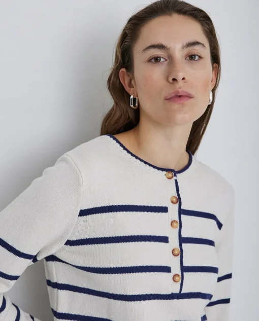 YERSE Jersey algodón orgánico rayas azul oscuro Fashion