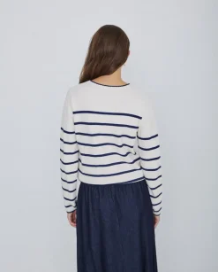 YERSE Jersey algodón orgánico rayas azul oscuro Fashion