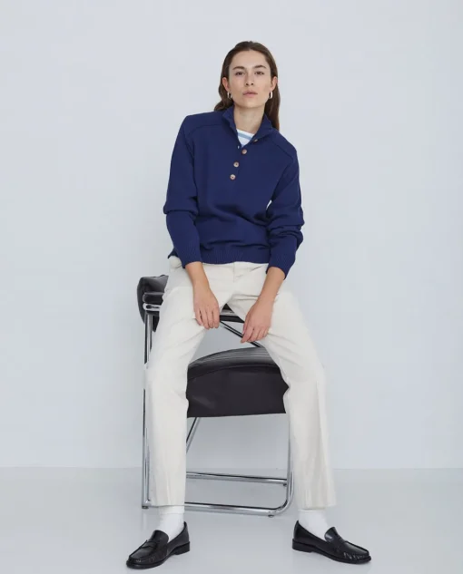 YERSE Jersey de punto con botones azul oscuro New