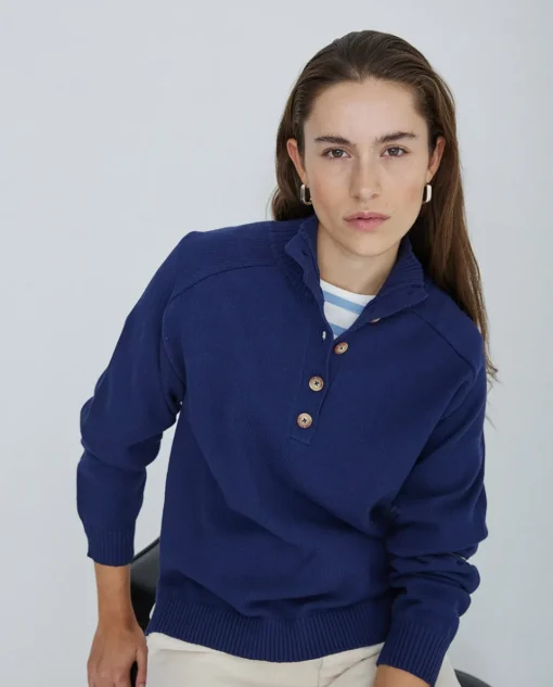 YERSE Jersey de punto con botones azul oscuro New