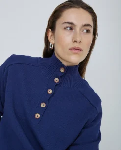 YERSE Jersey de punto con botones azul oscuro New