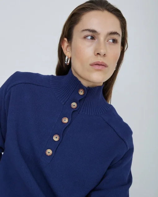YERSE Jersey de punto con botones azul oscuro New
