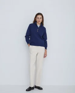 YERSE Jersey de punto con botones azul oscuro New