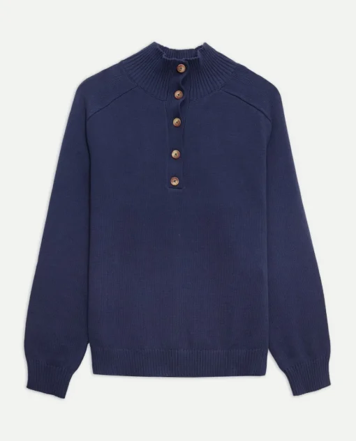 YERSE Jersey de punto con botones azul oscuro New