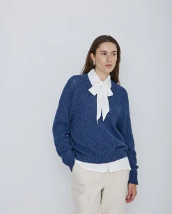 YERSE Jersey tejido lino y seda azul oscuro Outlet