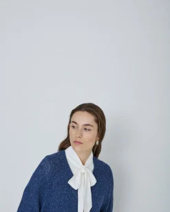 YERSE Jersey tejido lino y seda azul oscuro Outlet