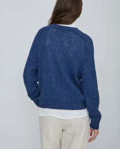 YERSE Jersey tejido lino y seda azul oscuro Outlet