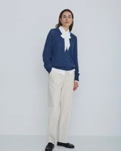 YERSE Jersey tejido lino y seda azul oscuro Outlet
