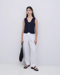YERSE Pantalones 100% lino blanco Clearance