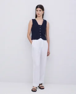YERSE Pantalones 100% lino blanco Clearance