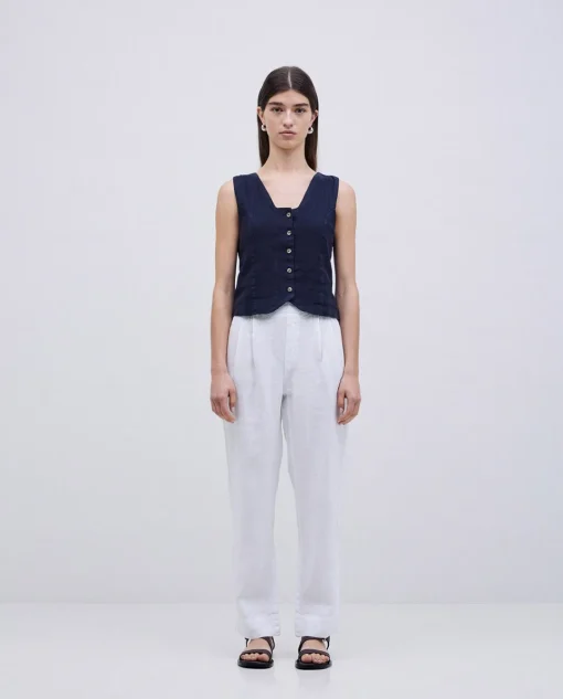 YERSE Pantalones 100% lino blanco Clearance