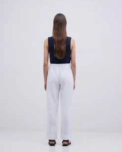 YERSE Pantalones 100% lino blanco Clearance