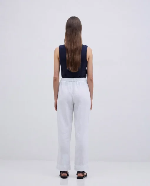 YERSE Pantalones 100% lino blanco Clearance
