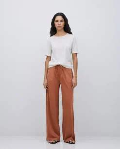 YERSE Pantalones algodón cintura elástica terracota Clearance