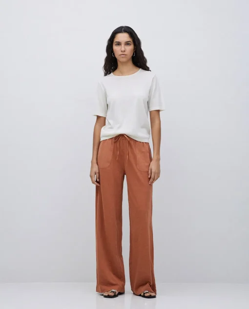 YERSE Pantalones algodón cintura elástica terracota Clearance