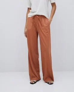 YERSE Pantalones algodón cintura elástica terracota Clearance