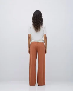 YERSE Pantalones algodón cintura elástica terracota Clearance