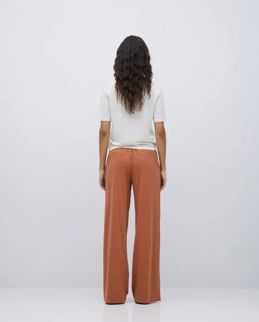 YERSE Pantalones algodón cintura elástica terracota Clearance