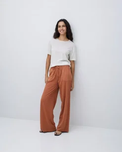 YERSE Pantalones algodón cintura elástica terracota Clearance
