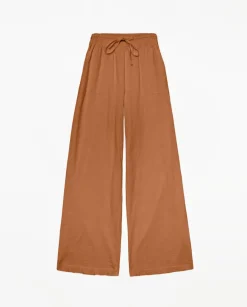 YERSE Pantalones algodón cintura elástica terracota Clearance