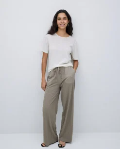 YERSE Pantalones algodón cintura elástica caqui Online