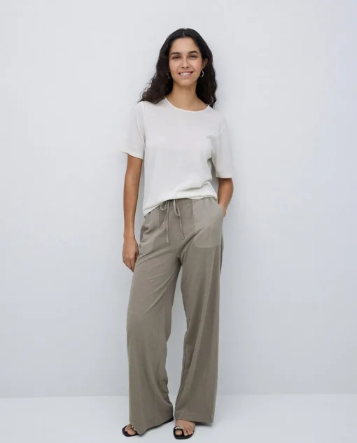 YERSE Pantalones algodón cintura elástica caqui Online