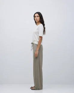 YERSE Pantalones algodón cintura elástica caqui Online