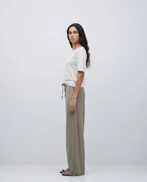 YERSE Pantalones algodón cintura elástica caqui Online