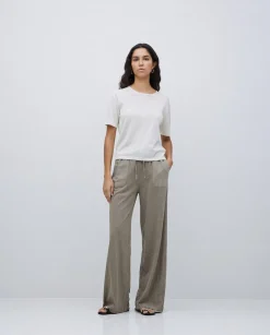 YERSE Pantalones algodón cintura elástica caqui Online