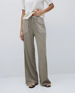 YERSE Pantalones algodón cintura elástica caqui Online