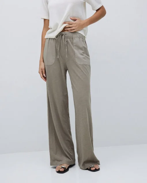 YERSE Pantalones algodón cintura elástica caqui Online