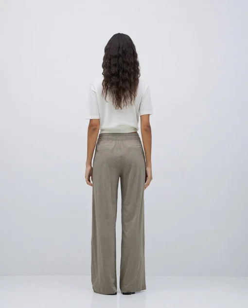 YERSE Pantalones algodón cintura elástica caqui Online