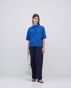 YERSE Pantalones balloon fit 100% algodón azul oscuro New
