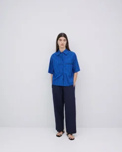 YERSE Pantalones balloon fit 100% algodón azul oscuro New